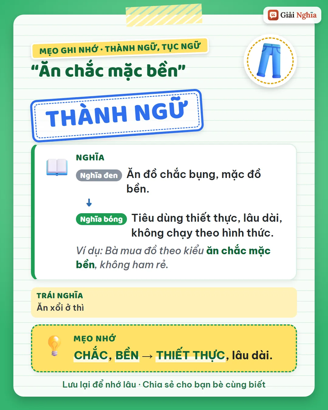 Mẹo ghi nhớ: chắc, bền là thiết thực, lâu dài.