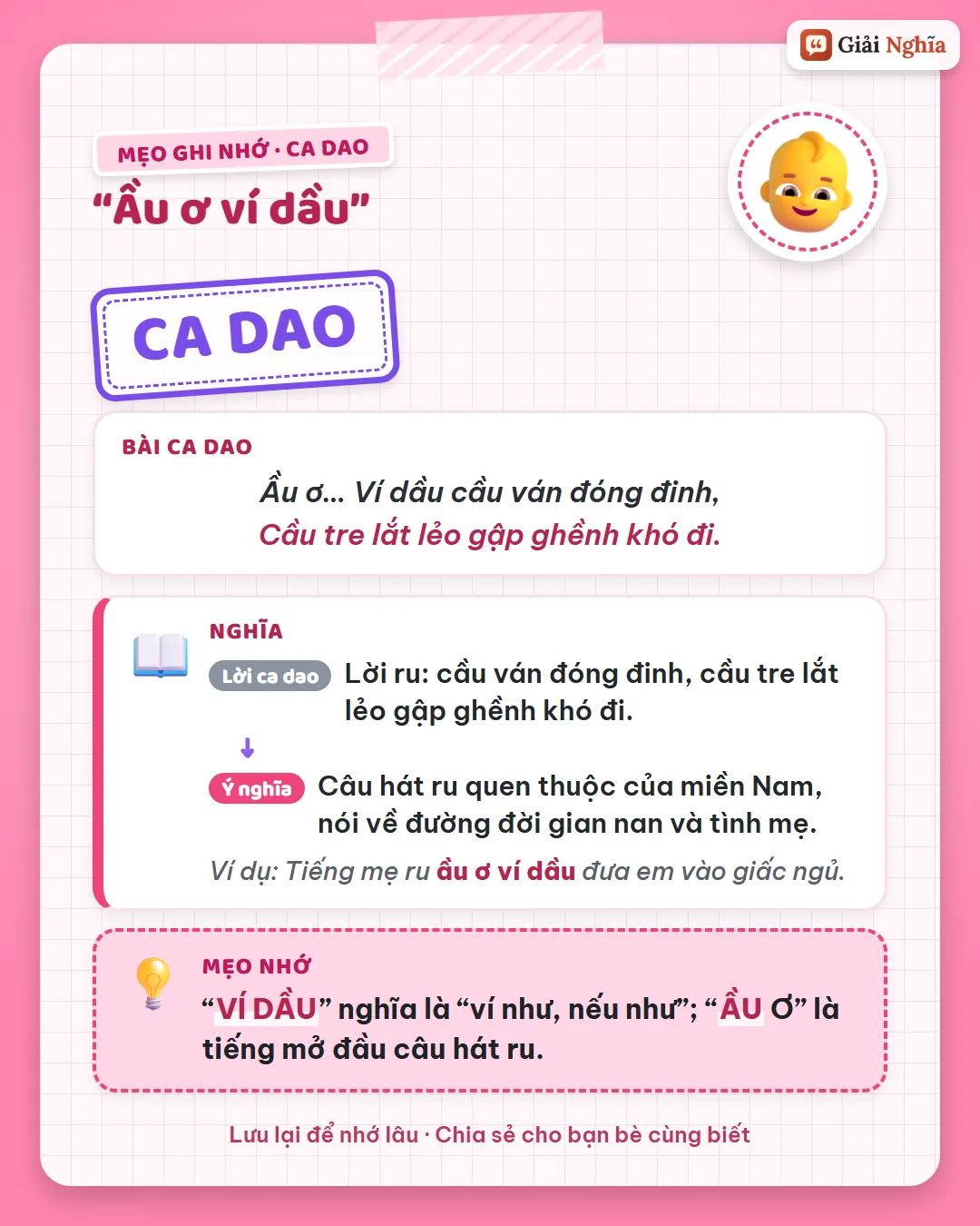 Mẹo ghi nhớ: ví dầu là ví như, nếu như; ầu ơ là tiếng mở đầu câu hát ru.