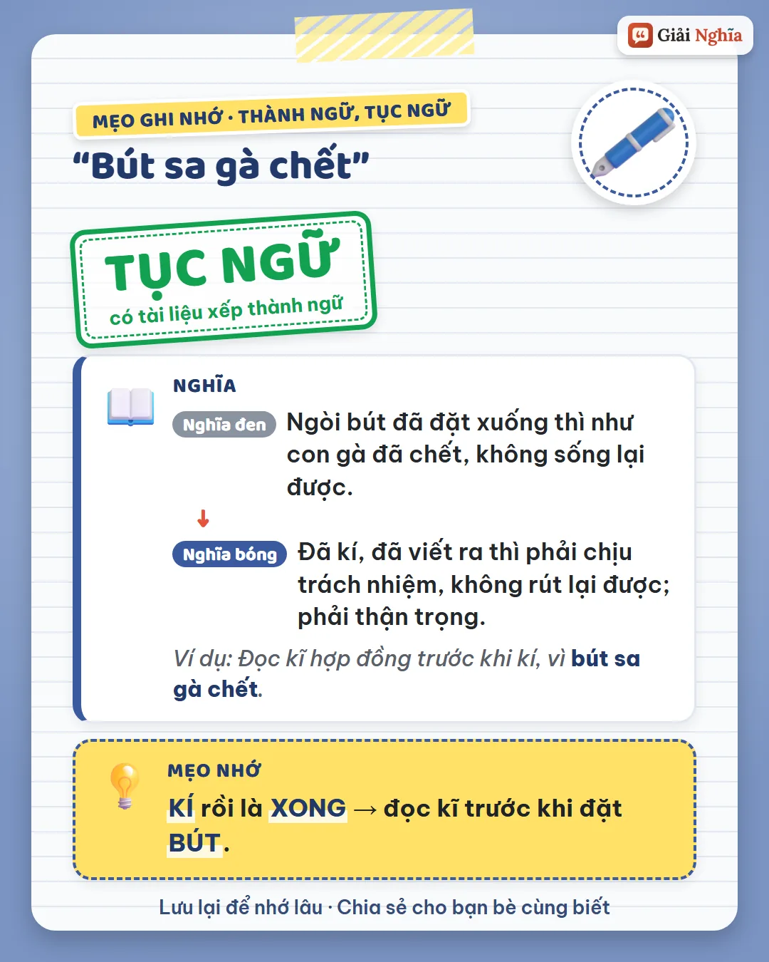 Mẹo ghi nhớ: kí rồi là xong, nên đọc thật cẩn thận trước khi đặt bút.