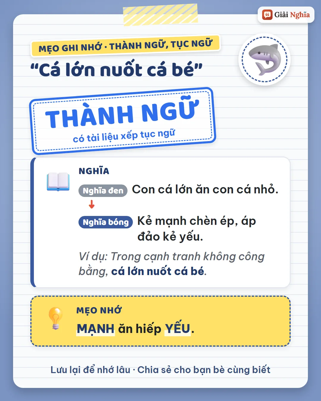 Mẹo ghi nhớ: mạnh ăn hiếp yếu.