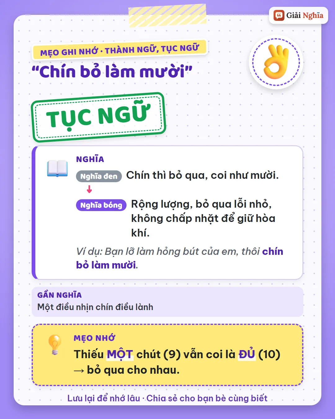 Mẹo ghi nhớ: thiếu một chút, chín vẫn coi là mười; bỏ qua cho nhau.