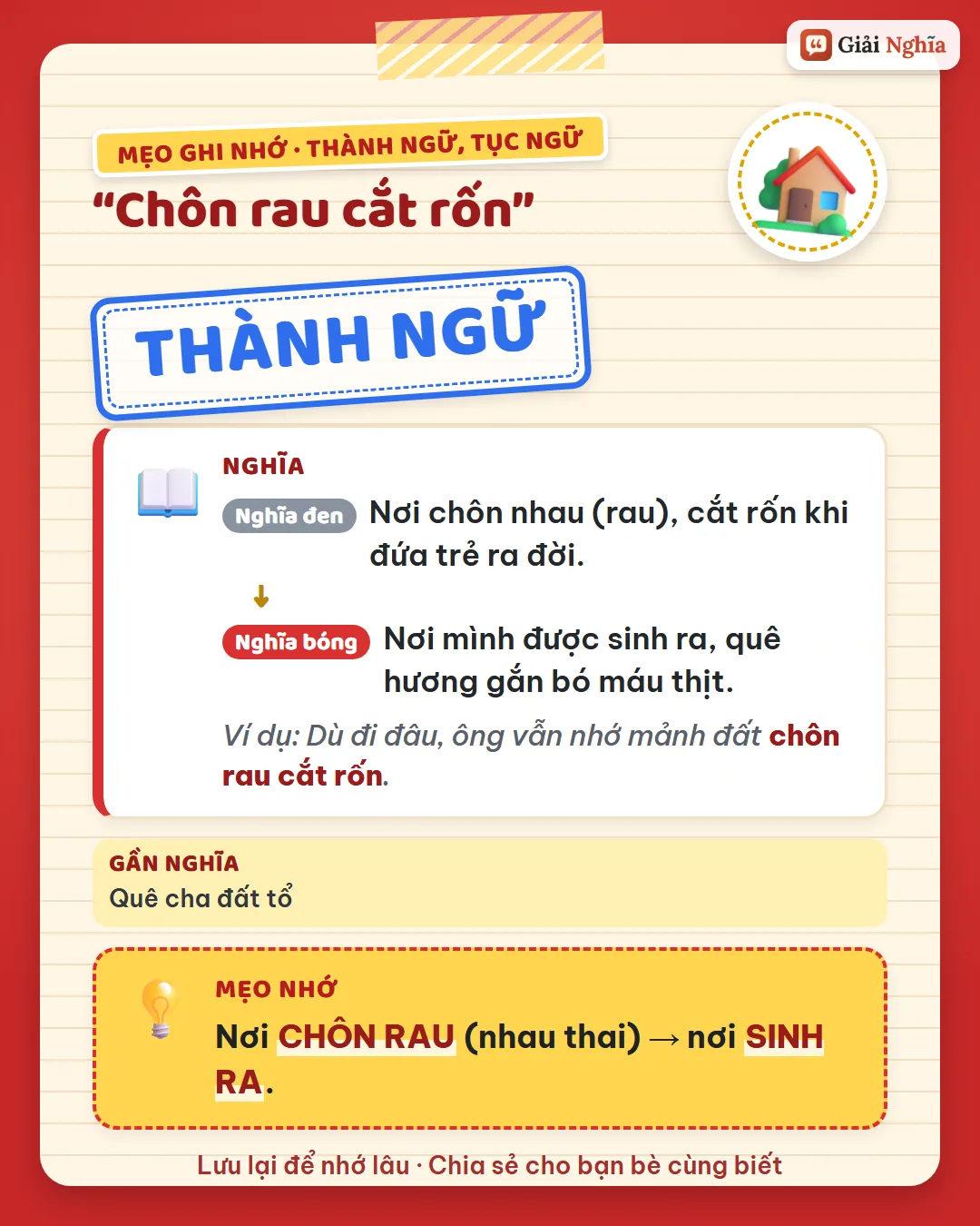 Mẹo ghi nhớ: nơi chôn rau (nhau thai) là nơi sinh ra.