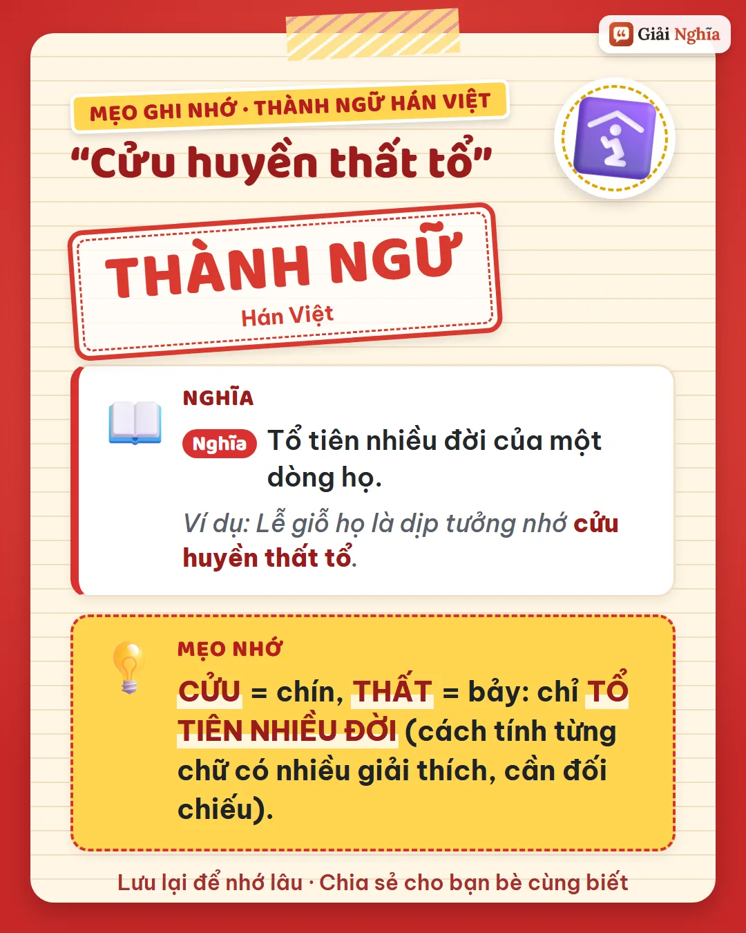 Mẹo ghi nhớ: cửu là chín, thất là bảy, chỉ tổ tiên nhiều đời.