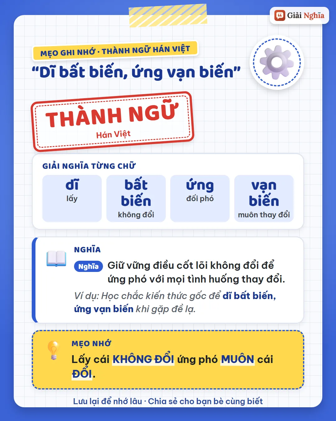 Mẹo ghi nhớ: lấy cái không đổi ứng phó muôn cái đổi.