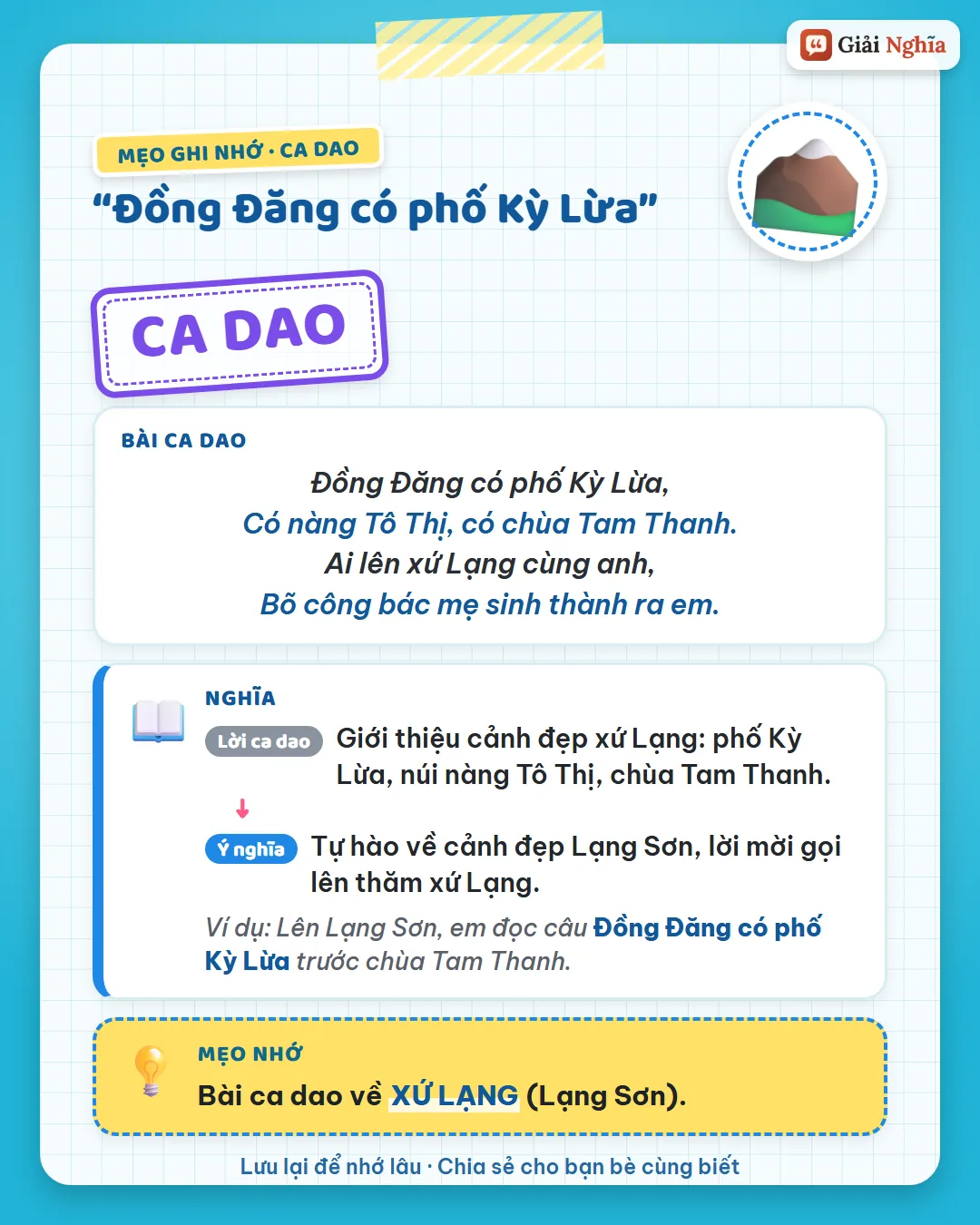 Mẹo ghi nhớ: bài ca dao về xứ Lạng (Lạng Sơn).