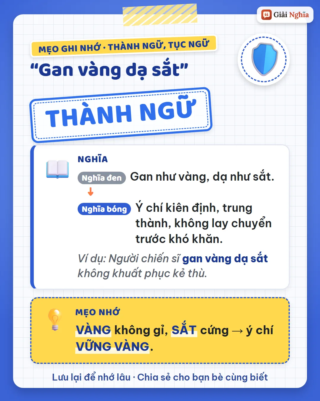 Mẹo ghi nhớ: vàng không gỉ, sắt cứng, ý chí vững vàng.