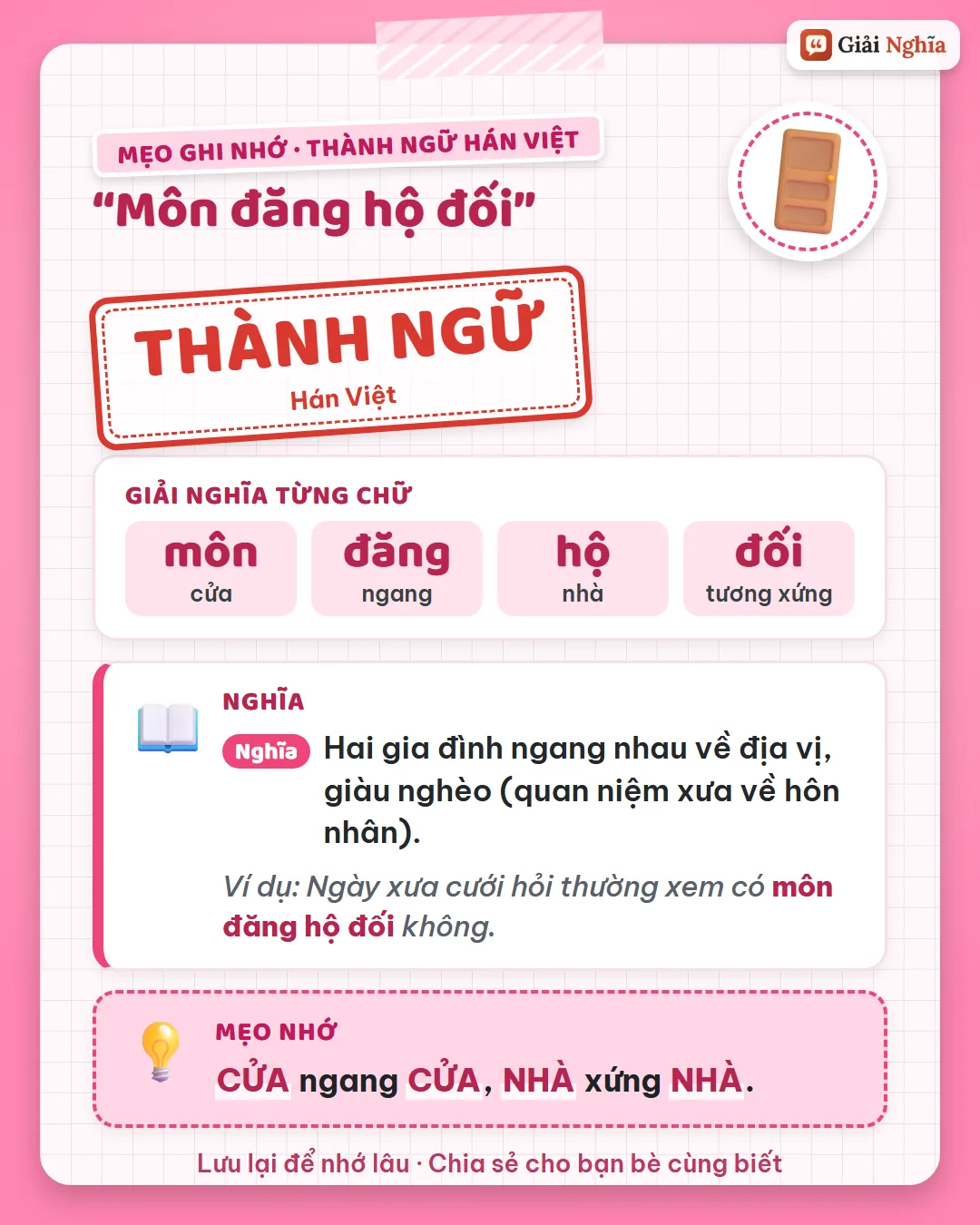 Mẹo ghi nhớ: cửa ngang cửa, nhà xứng nhà.