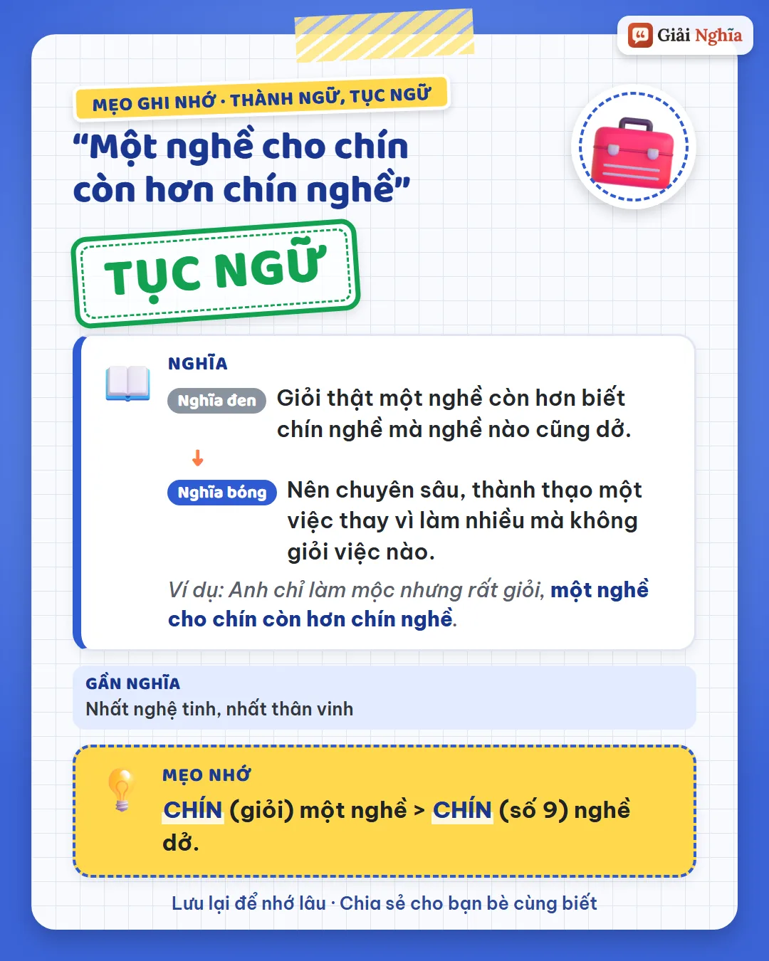Mẹo ghi nhớ: chín (giỏi) một nghề hơn chín (số 9) nghề dở.