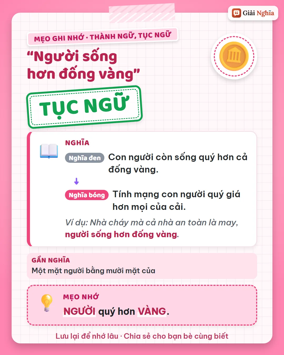 Mẹo ghi nhớ: người quý hơn vàng.