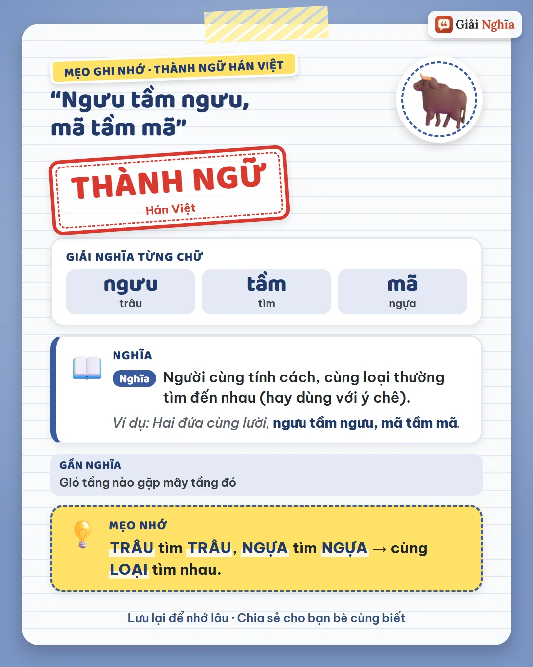 Mẹo ghi nhớ: trâu tìm trâu, ngựa tìm ngựa, cùng loại tìm nhau.