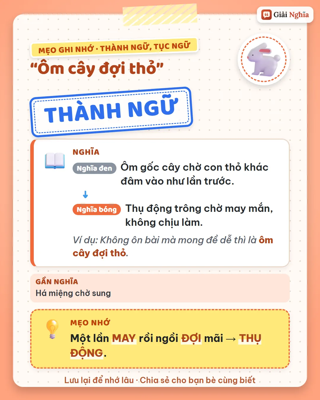 Mẹo ghi nhớ: một lần may rồi ngồi đợi mãi là thụ động.