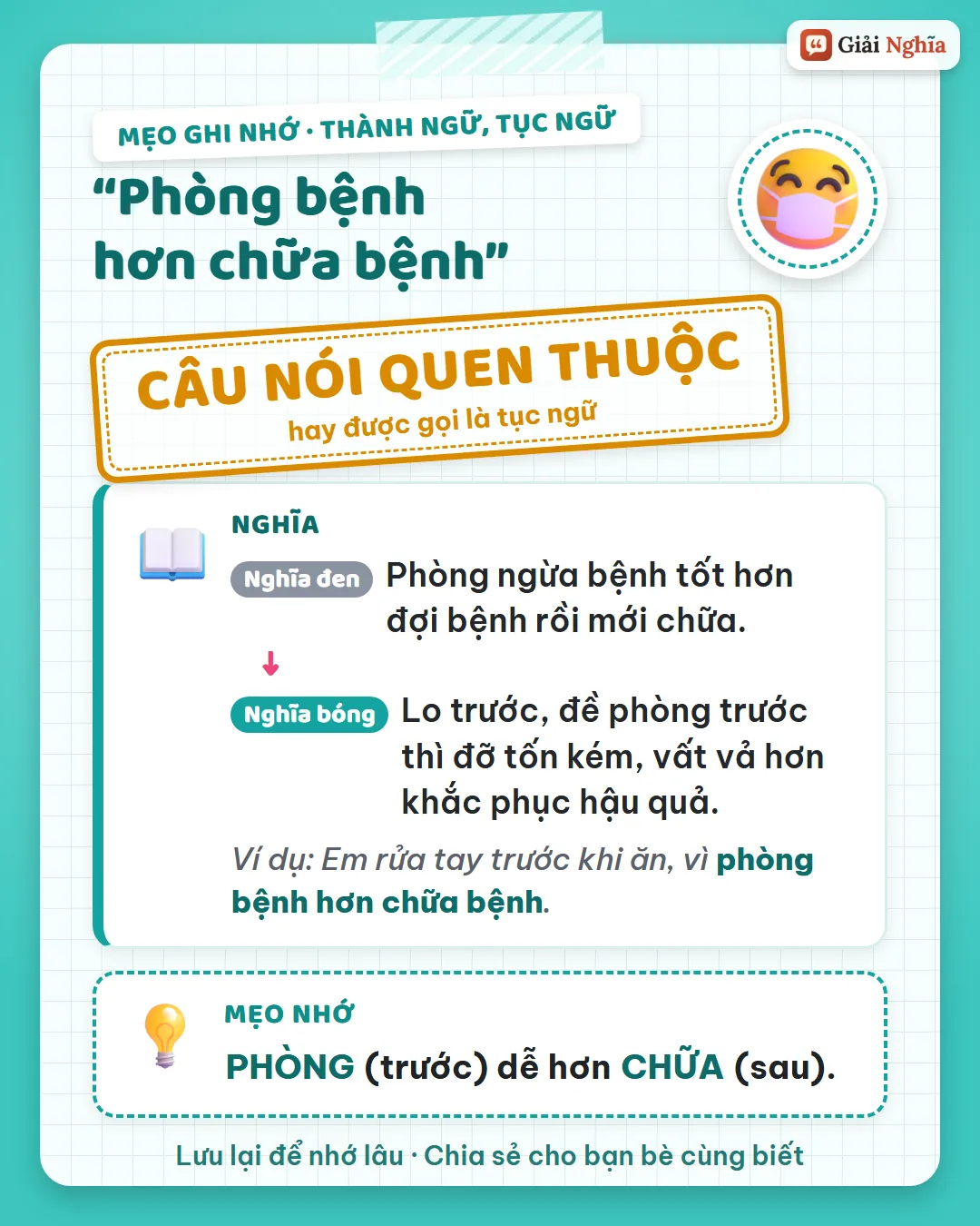 Mẹo ghi nhớ: phòng là làm trước, chữa là làm sau; làm trước dễ hơn.