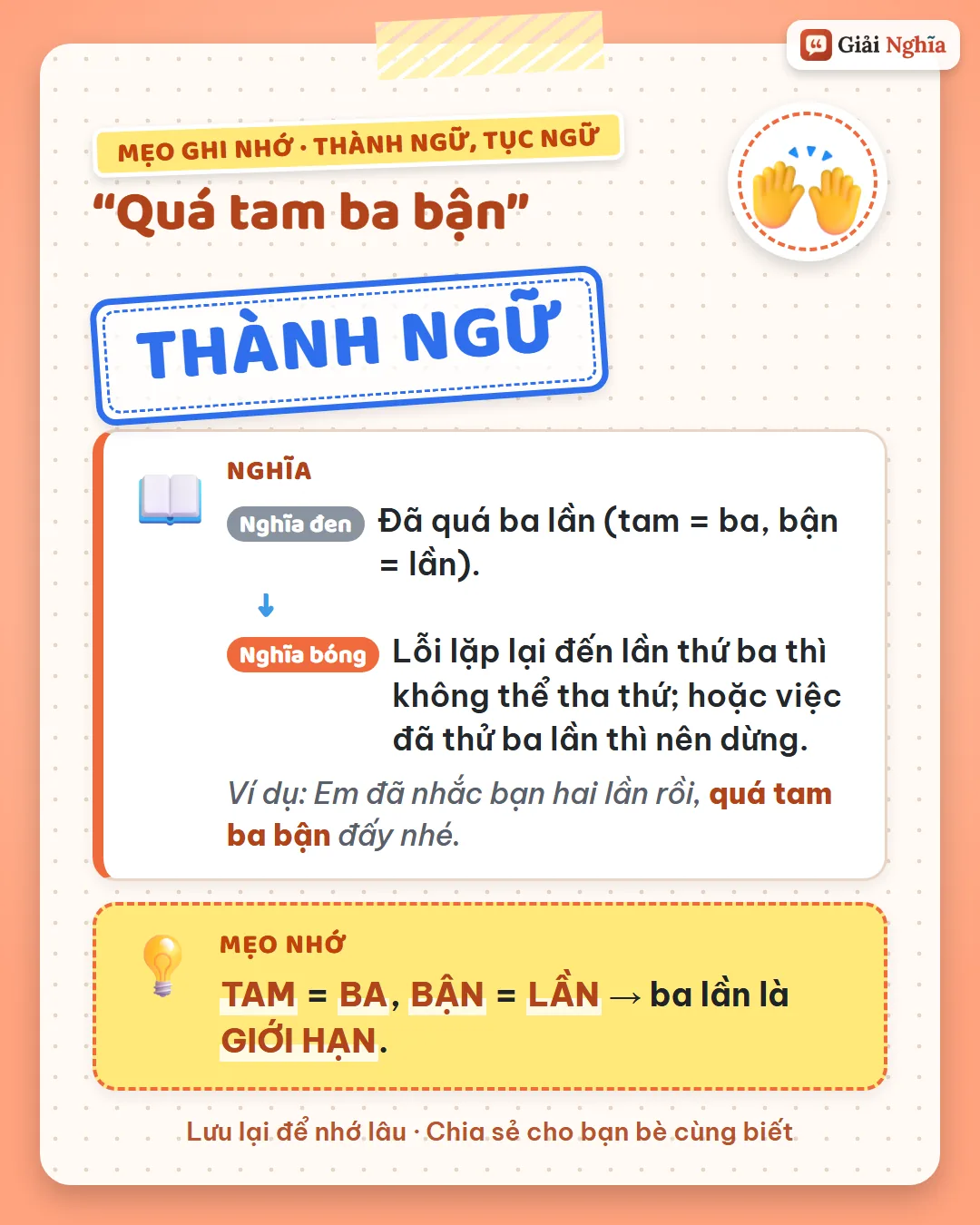Mẹo ghi nhớ: tam là ba, bận là lần, ba lần là giới hạn.