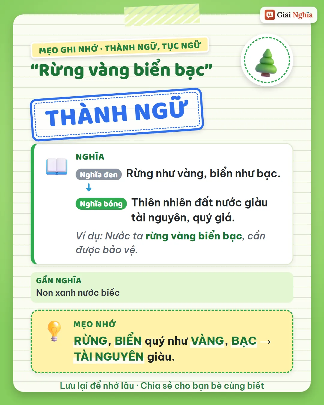 Mẹo ghi nhớ: rừng, biển quý như vàng, bạc, tài nguyên giàu.