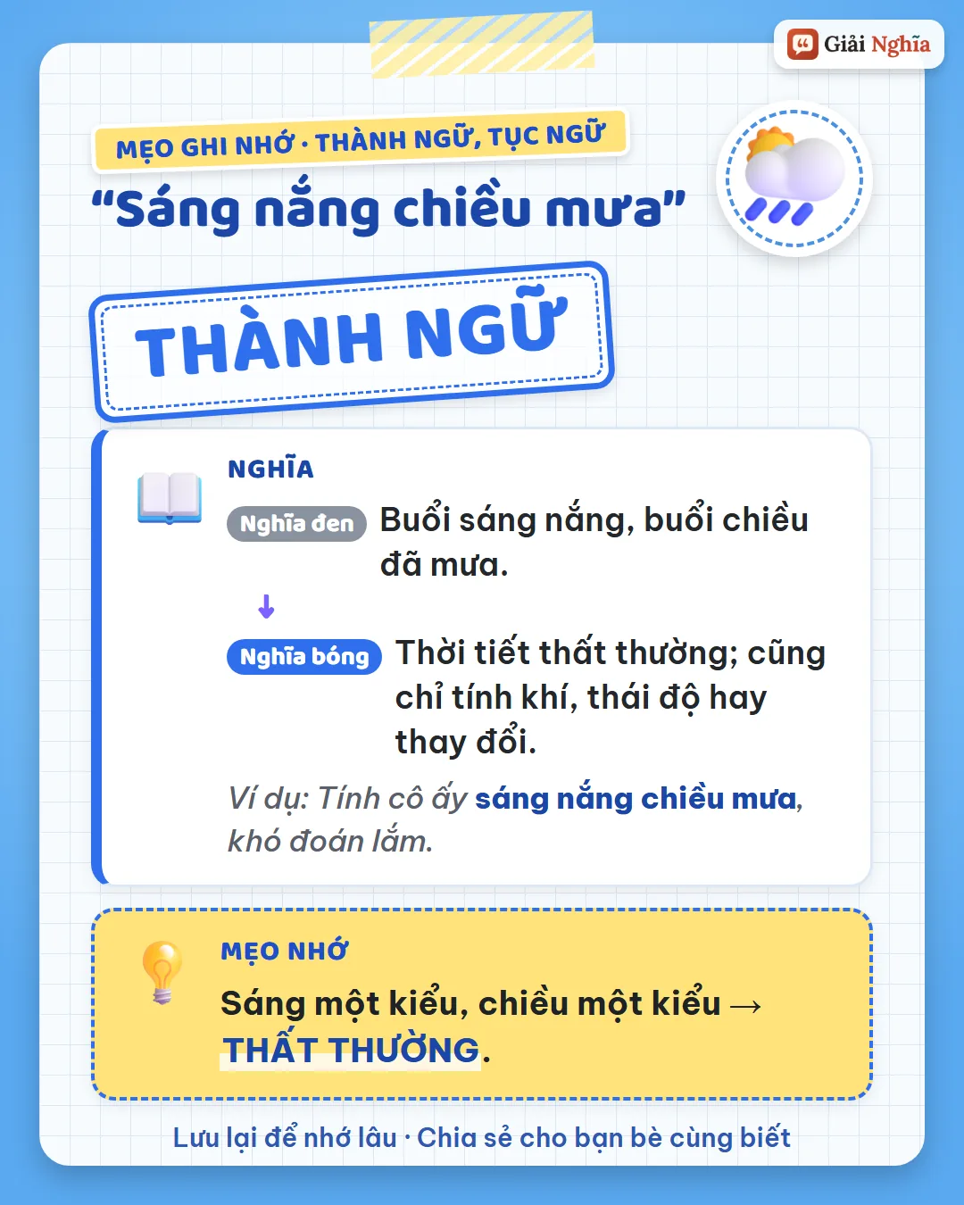 Mẹo ghi nhớ: sáng một kiểu, chiều một kiểu là thất thường.