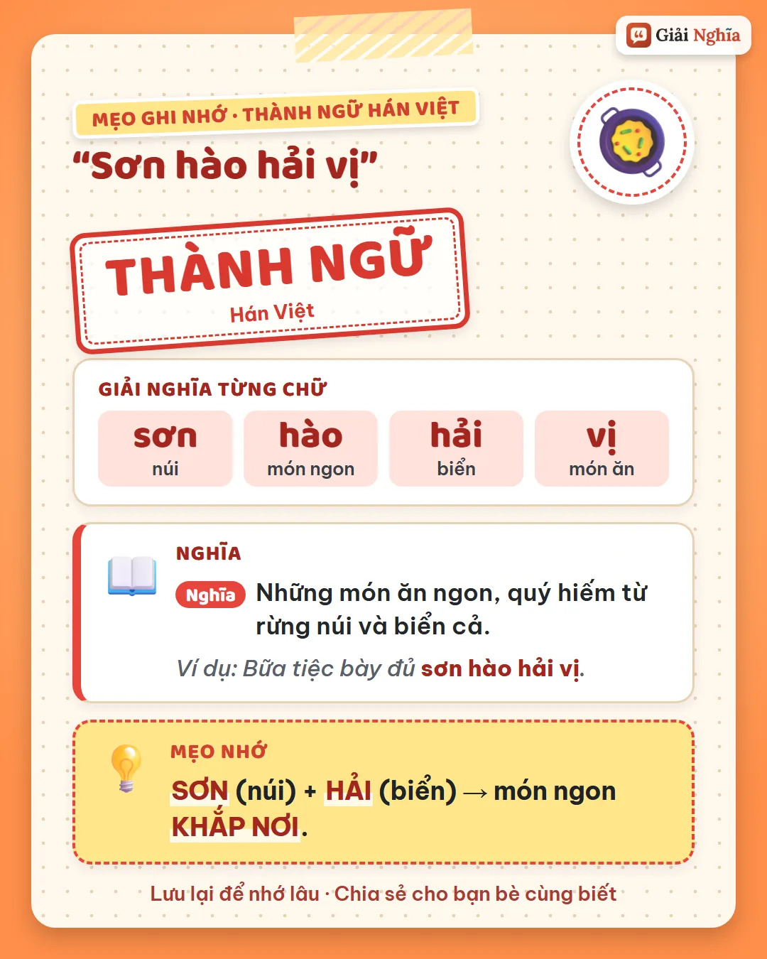 Mẹo ghi nhớ: sơn là núi, hải là biển, món ngon khắp nơi.