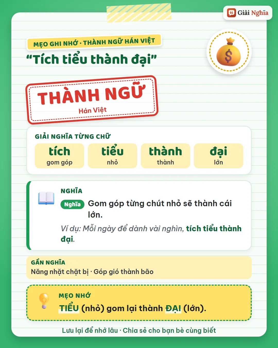 Mẹo ghi nhớ: tiểu (nhỏ) gom lại thành đại (lớn).