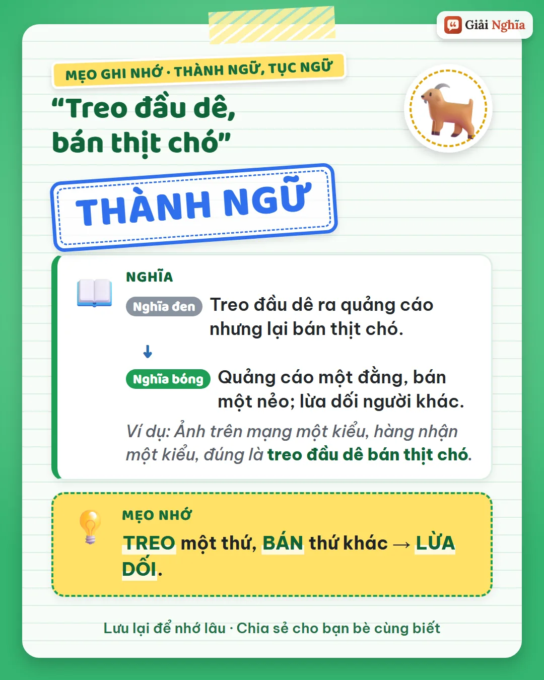 Mẹo ghi nhớ: treo một thứ, bán thứ khác là lừa dối.