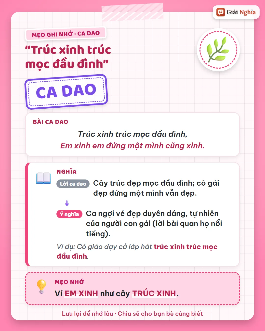 Mẹo ghi nhớ: ví em xinh như cây trúc xinh.