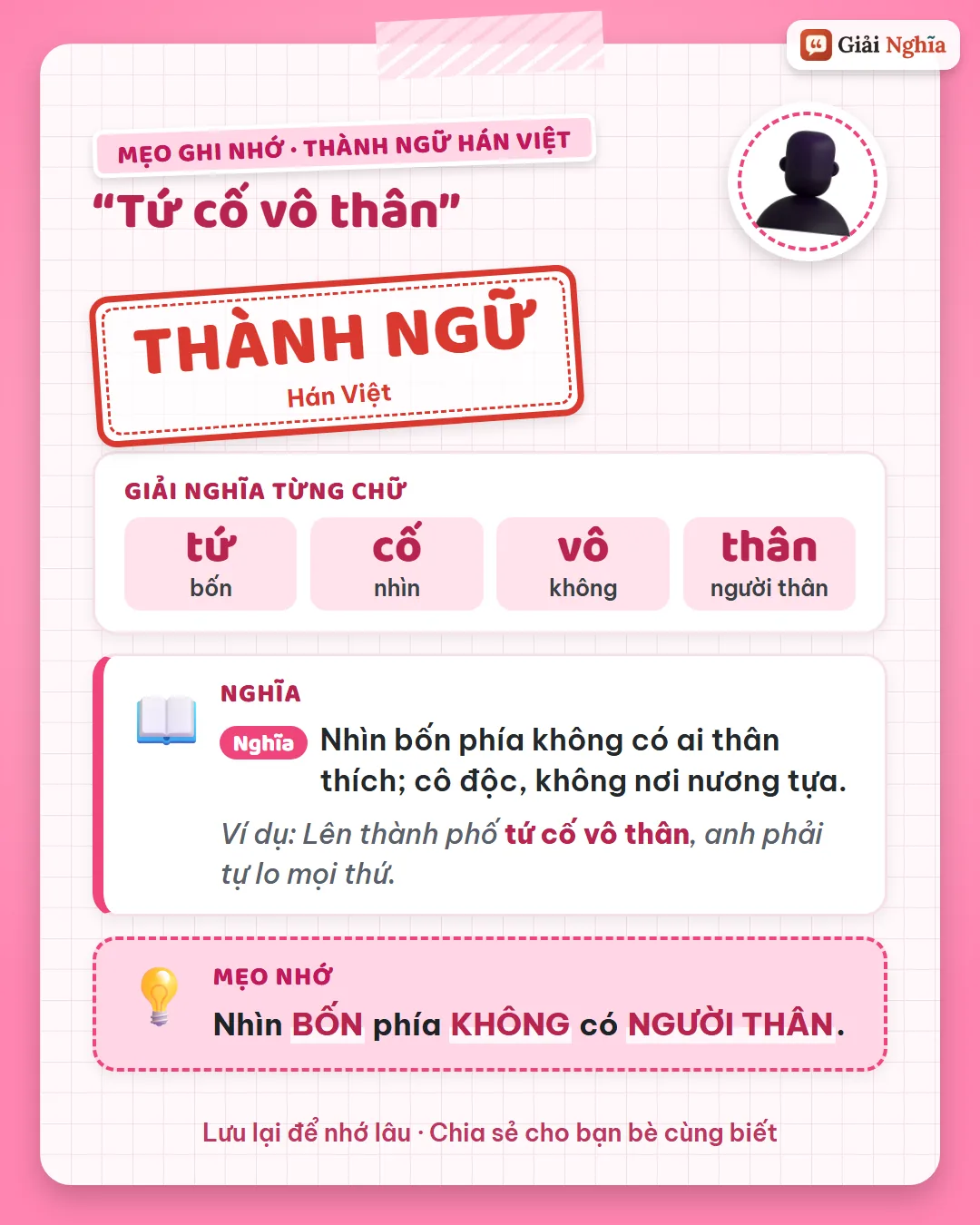 Mẹo ghi nhớ: nhìn bốn phía không có người thân.