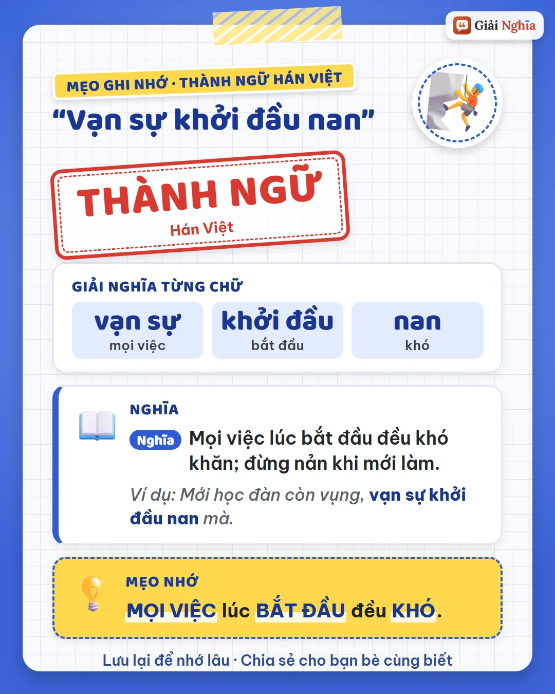 Mẹo ghi nhớ: mọi việc lúc bắt đầu đều khó.