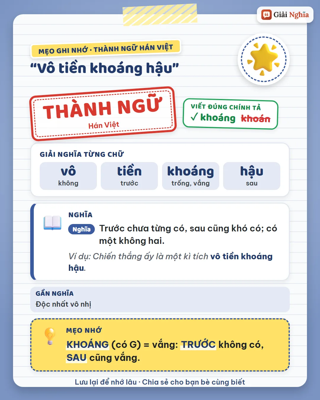 Mẹo ghi nhớ: khoáng có G là vắng; trước không có, sau cũng vắng.