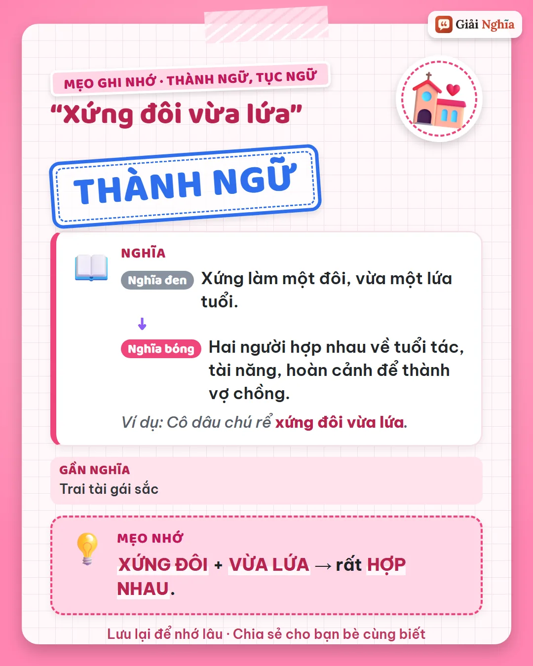 Mẹo ghi nhớ: xứng đôi và vừa lứa là rất hợp nhau.